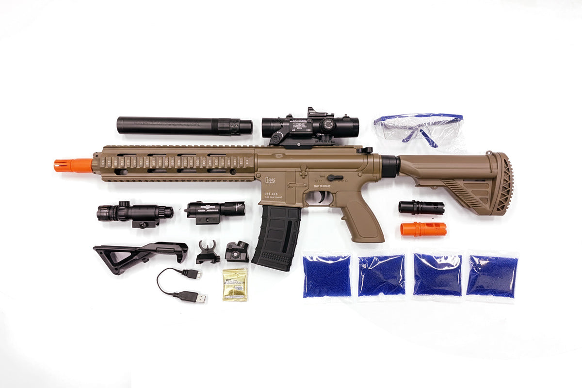 Tan HK416 Gel Blaster – Full Auto Tactical | 200-220 FPS | Full Accessories